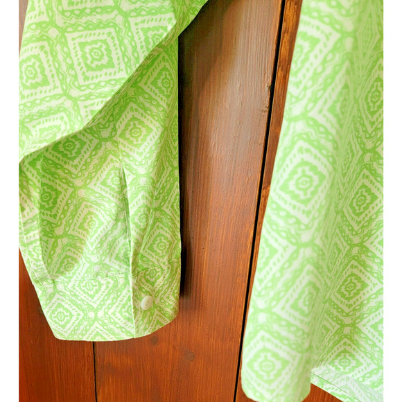 Chico’s Women's 3 No Iron 100% Cotton Blouse Light Green Diamond Pattern Spring - Picture 5 of 12